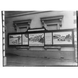 Centenary Tour Advertising - showing posters on River Murray, a man fishing and a paddlesteamer