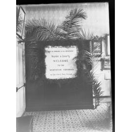 Plaque welcoming Surveyor General on his return from Europe, c. February 1908