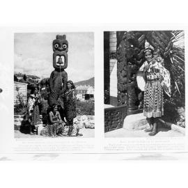 Maori people standing in front of a Totem Pole (Mr Robert W Moore) - National Geographic Society
