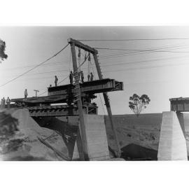 Railway Bridge over Pine Creek showing men working
