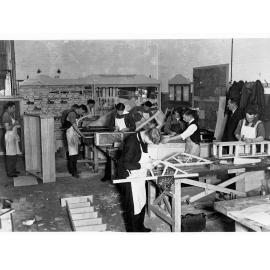 Education Department Trade School showing students doing woodwork