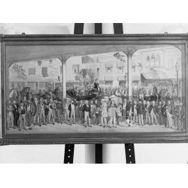Painting of crowd of people in King William Street, Adelaide - painted by Alfred Clint - c. 1874