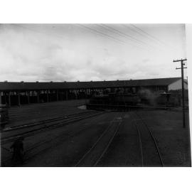 Railway Roundhouse at Peterborough Engine Being Turned Around