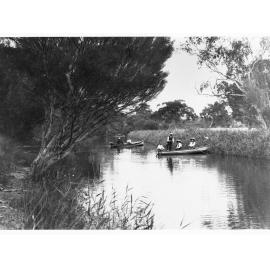 Men and womaen in row boats, Hindmarsh River, Victor Harbor