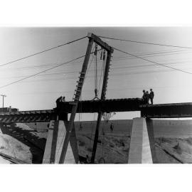 Railway Bridge over Pine Creek showing men working