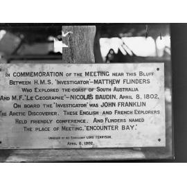 Plaque to commemorate the meeting between Matthew Flinders and Nicolas Baudin, Encounter Bay