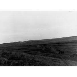 Bundaleer Reservoir - several horses and drays are carting material for the construction of the bank