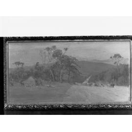 Landscape with farmhouse and cows - painting