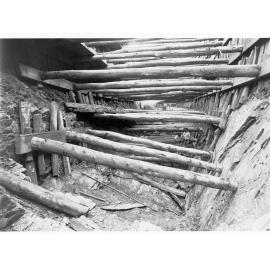 Bundaleer - puddle trench showing timbers - men at work
