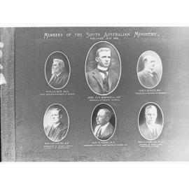 Members of the South Australian Ministry - Adelaide July 1920 - six individual portraits on one negative - shows Hon. J G Bice, Hon. H N Barwell, Hon G Ritchie, Hon G R Laffer, Hon W Hague and Hon T Pascoe