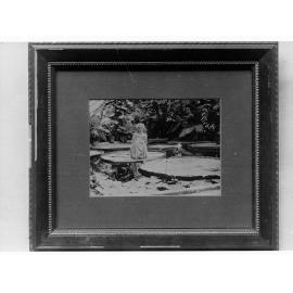 Botanic Gardens showing young girl on large lily pad in a pond