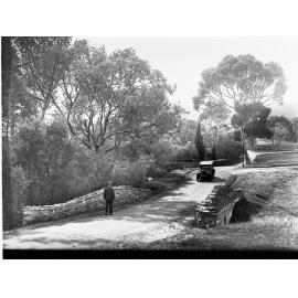 Automobile and Man on Road at Springfield