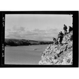 Kings Cup - people on cliff watching rowers, Murray Bridge.