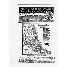 Advertising a Chicago Satellite town for home sites and factory workers