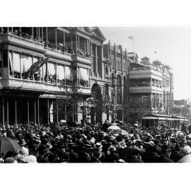 Crowds of people in North Terrace, Adelaide, South Australia for the visit of the Prince of Wales
