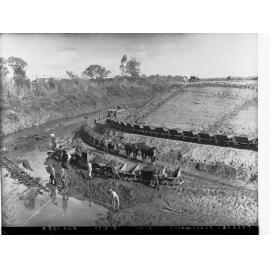 Torrens Flood Water Scheme Showing Horses Pulling Loads and Men