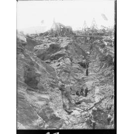Construction of Warren Reservoir , South Australia- showing foundation of dam and concrete mixer