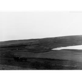 Bundaleer - showing reservoir and channel, man with horses and cart