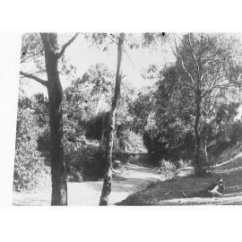 Rural view showing man laying on grass
