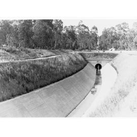 Intake channel, Barossa Dam - showing man at the entrance