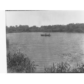 South East Drainage, Ewen Ponds showing row boat with two men