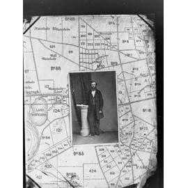 John McDouall Stuart with map of  Naracoorte district in background