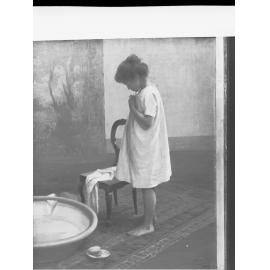 Little girl preparing for a bath - painting by F A Fuller - THE PRINT CORRESPONDING WITH THIS ACCESSION FILE IS MISSING