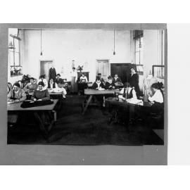 Schoolgirls in dressmaking (sewing) class, unknown South Australian school