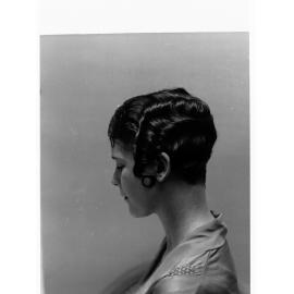 Portrait of a woman showing hairstyle done at Mitzi's Hairdressers, Adelaide Station