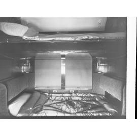 Interior of railway commissioners carriage, double berth made up