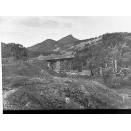 Pichi Richi Pass Flinders Ranges Showing Devil's Peak and the railway bridge over Waukarie Creek