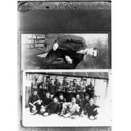 Portrait of unidentified man and group of men (two photographs on one negative)