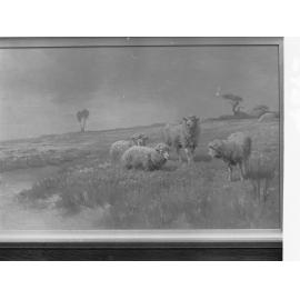 Four sheep in field - painting