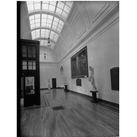 New wing of the Art Gallery of South Australia interior showing statues and paintings