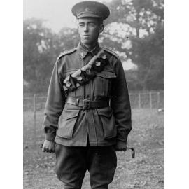View of a man in military uniform, c. 1905.