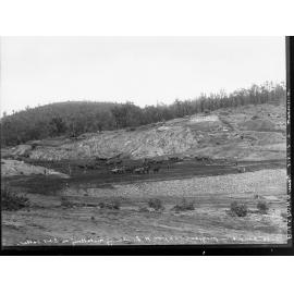 Construction of Millbrook Reservoir Dam,  South Australia, embankment progress at 1027.00 reduced level showing metalling on 3 to 1 batter