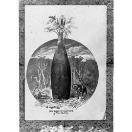 Man on horse next to a Bottle Tree (from a sketch by Tom Coward) - Northern Territory