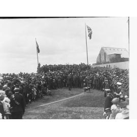 Turning the first sod at Port Augusta, South Australia, start of construction of the East-West Railway line