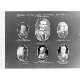 Members of the South Australian Ministry - Adelaide July 1920 - six individual portraits on one negative - shows Hon. J G Bice, Hon. H N Barwell, Hon G Ritchie, Hon G R Laffer, Hon W Hague and Hon T Pascoe
