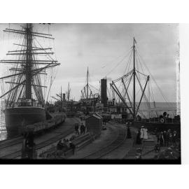 Shipping Wheat at Wallaroo Showing Ships Men and Women on Wharf