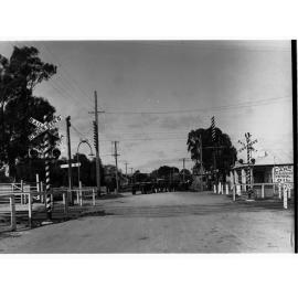 Railway crossing at Salisbury showing horses and wagon