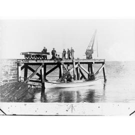 Second Valley Jetty - men and children on jetty and in row boat