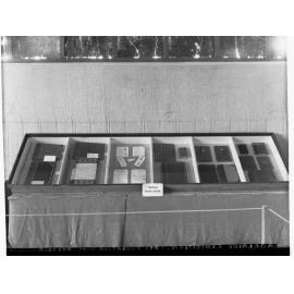 Printers Trade School Exhibition showing books in glass cabinet