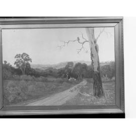 Landscape with small cabin in woods - painting