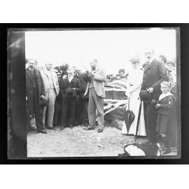 Unveiling of the Plaque commemorating the meeting between Matthew Flinders and Nicolas Baudin - the Bluff, Encounter Bay.  Plaque unveiled by the Governor, Lord Tennyson