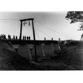 Railway Bridge over Pine Creek showing men working