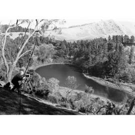 Leg of Mutton Lake at Mount Gambier Showing Man Photographing Lake and Camera