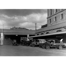 Adelaide Railway Station parcels office showing truck and automobiles