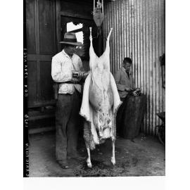 Skinning a sheep at Minda Home's Craigburn Farm, 1936