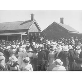 Northern recruiting tour showing crowd gathered around platform